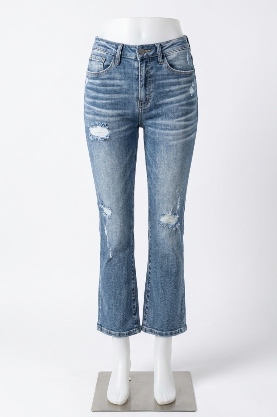 NEW RISEN women's vintage washed straight jeans in blue